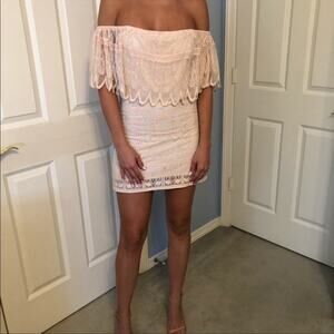 Jen’s pirate booty lace off shoulder pink dress bohemian